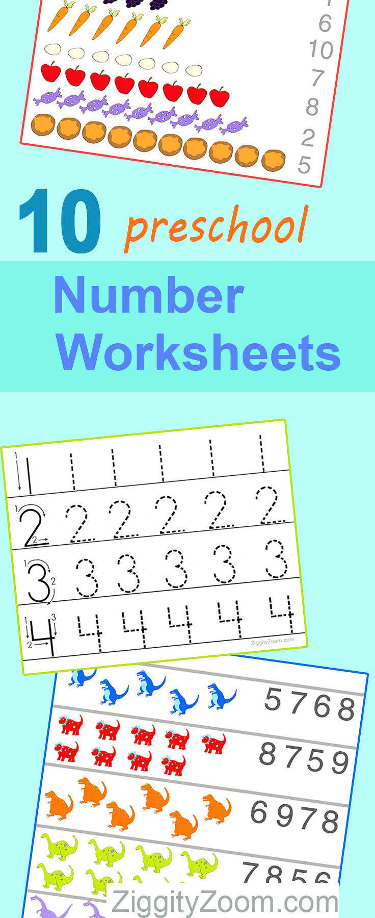 10 Preschool Math Worksheets Number Recognition Flashcards Tracing