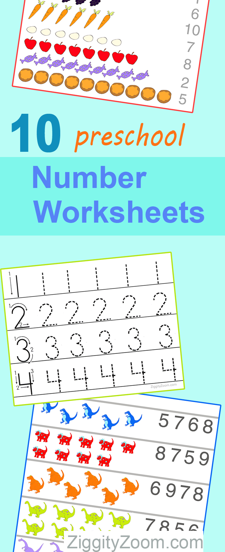 10 Preschool Math Worksheets- Number Recognition, Flashcards, Tracing