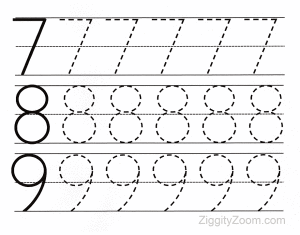 Preschool Worksheets- Number Tracing 7 to 9