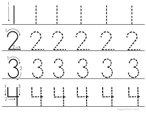 Preschool Worksheets Number Tracing 1 to 4
