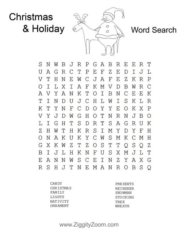 Christmas Word Activity- Word Search for Kids