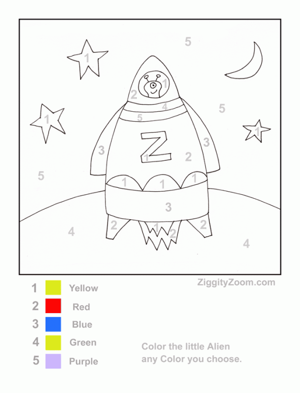 Color by Number Rocket Ship Worksheet