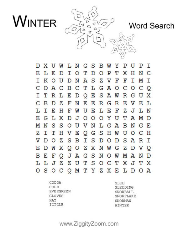 Winter Word Search Printable Worksheet