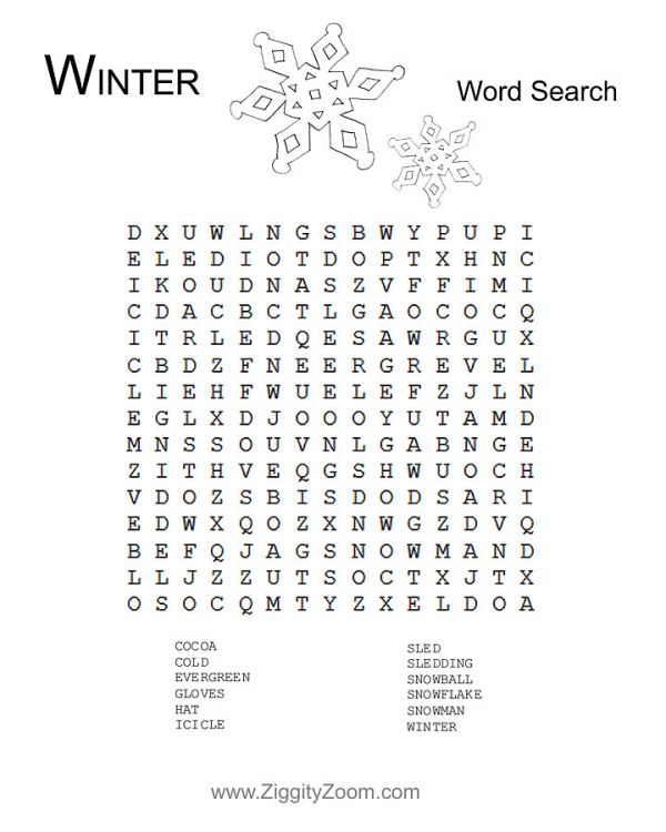 Winter Word Search Worksheet