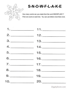 Winter Snowflake Word Activity Worksheet
