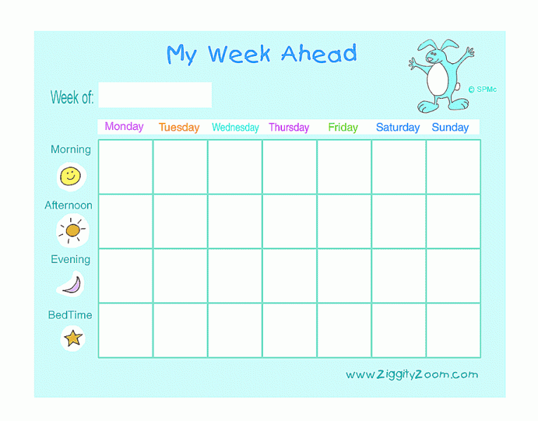 Printable Week Ahead chart for Kids