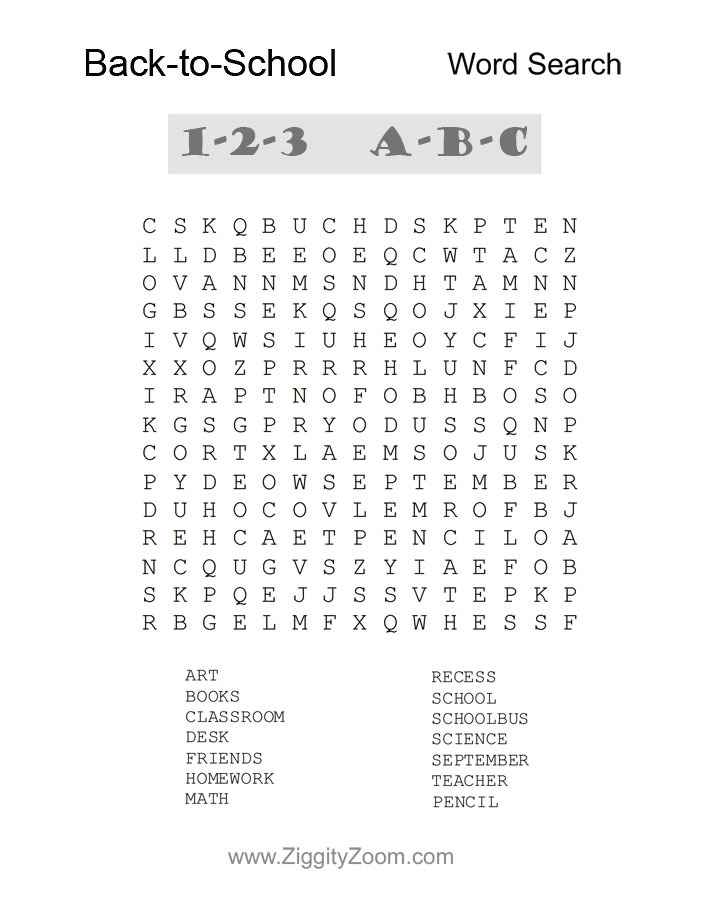 back to school word search activity