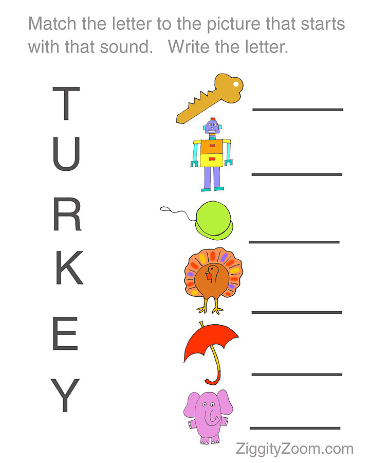 Turkey Letter Match Worksheet