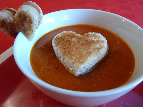 Grilled Cheese Hearts and Tomato Soup